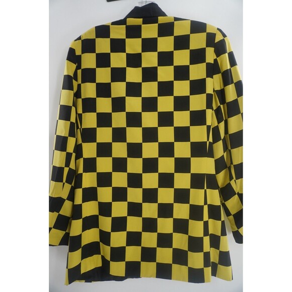 Plymouth Black & Yellow Checkered Statement Tailored Vintage Silk Blazer Size 8 - Picture 10 of 12